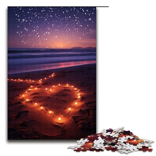 Puzzle für Erwachsene 1000 Teile Herz am Strand 14 Holzpuzzles 1000 Teile (75 x 50 cm) von linghhiming