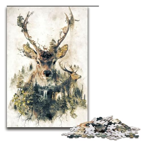 Puzzle für Erwachsene 1000 Teile Hirsch Heimdekoration Puzzle Spielzeug Geschenk für die ganze Familie 75 x 50 cm von linghhiming