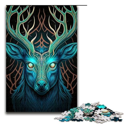Puzzle für Erwachsene 1000 Teile Hirschkopf Fantasy Kunst Heimdekoration Puzzle Spielzeug Geschenk für die ganze Familie (75 x 50 cm) von linghhiming