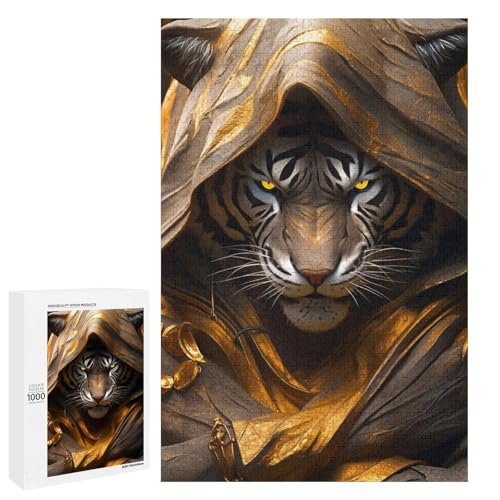 Puzzle für Erwachsene 1000 Teile Holzpuzzle mit Kapuze und Mondtigern (75 x 50 cm) von linghhiming