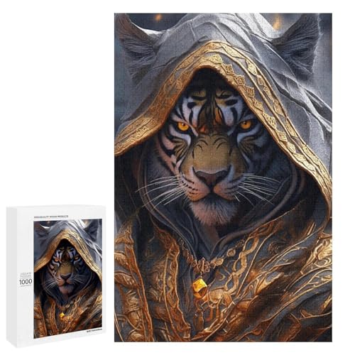 Puzzle für Erwachsene 1000 Teile Holzpuzzle mit Kapuze und Mondtigern (75 x 50 cm) von linghhiming