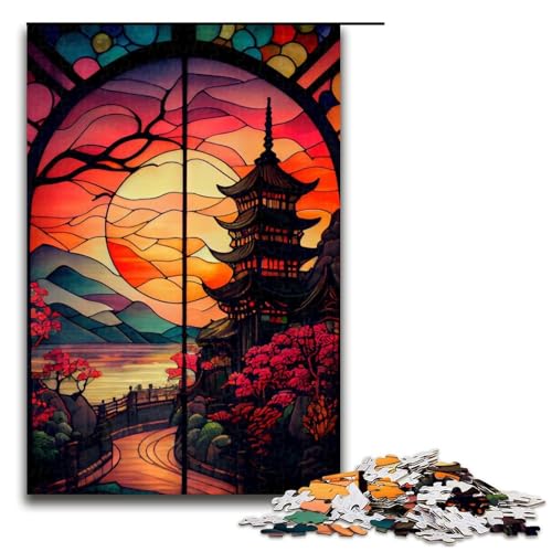Puzzle für Erwachsene 1000 Teile Japan in Buntglas Puzzlespiel Spielzeug lustig 75 x 50 cm von linghhiming