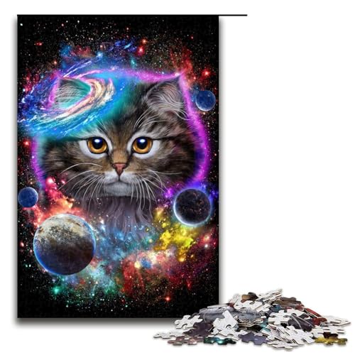Puzzle für Erwachsene 1000 Teile Katze im Weltraum Kosmos Heimdekoration Puzzle Spielzeug Geschenk für die ganze Familie (75 x 50 cm) von linghhiming