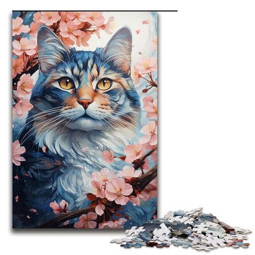 Puzzle für Erwachsene 1000 Teile Kirschblütenkatze Geburtstagsgeschenk Geschenke für Teenager ab 12 Jahren 75 x 50 cm von linghhiming
