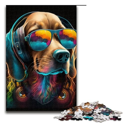 Puzzle für Erwachsene 1000 Teile Kunst Golden Retriever-Muster Zusammenbau hilft dem Gehirn süchtig machendes Spielzeug zur Förderung der Geduld 1000 Teile (75 x 50 cm) von linghhiming