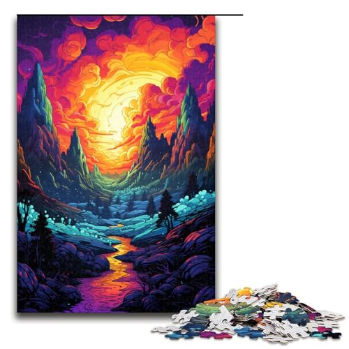 Puzzle für Erwachsene 1000 Teile Landschaft unter Sonnenuntergang Holzpuzzle für Kinder Lernspiel 75 x 50 cm von linghhiming