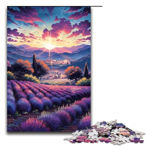 Puzzle für Erwachsene 1000 Teile Lavendelfelder in der Provence Frankreich Holzpuzzle für Kinder Lernspiel 1000 Teile (75 x 50 cm) von linghhiming
