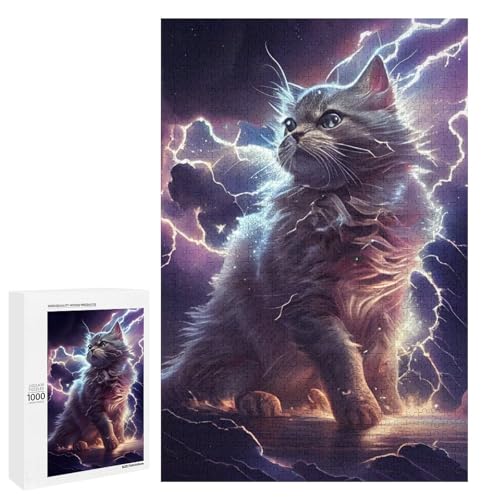 Puzzle für Erwachsene 1000 Teile Lightning Cosmic Cat Family Holzpuzzle Lernspiel Herausforderungsspielzeug (75 x 50 cm) von linghhiming