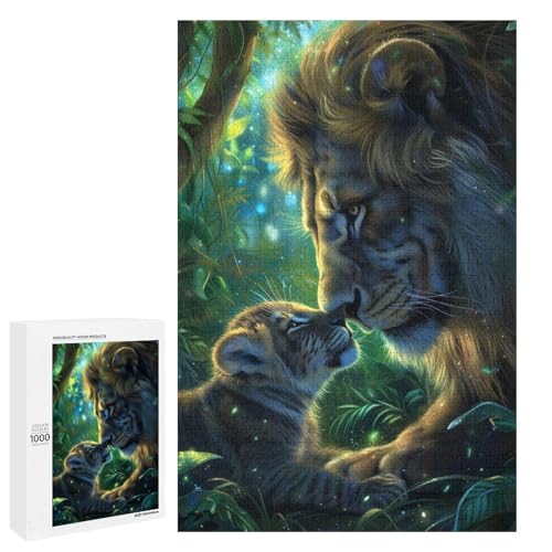 Puzzle für Erwachsene 1000 Teile Löwenfamilie Holzpuzzle Lernspiel Herausforderungsspielzeug (75 x 50 cm) von linghhiming