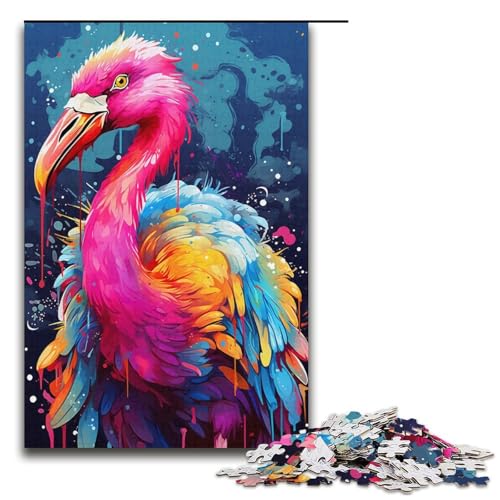 Puzzle für Erwachsene 1000 Teile Malen Bunte Flamingos Papierpuzzle Lernspiel Herausforderungsspielzeug 1000 Teile (38 x 26 cm) von linghhiming