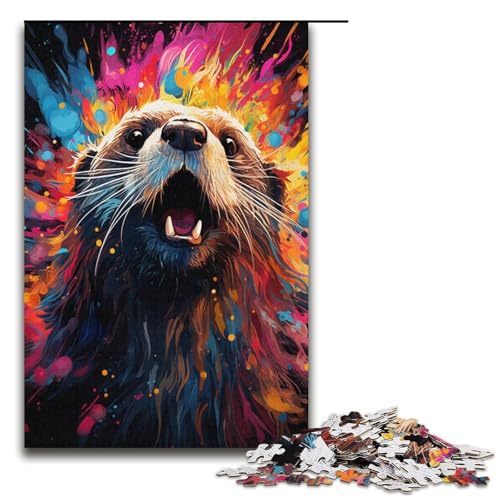 Puzzle für Erwachsene 1000 Teile Malen Bunte Seeotter Familie Papierpuzzle Lernspiel Herausforderungsspielzeug 1000 Teile (38 x 26 cm) von linghhiming