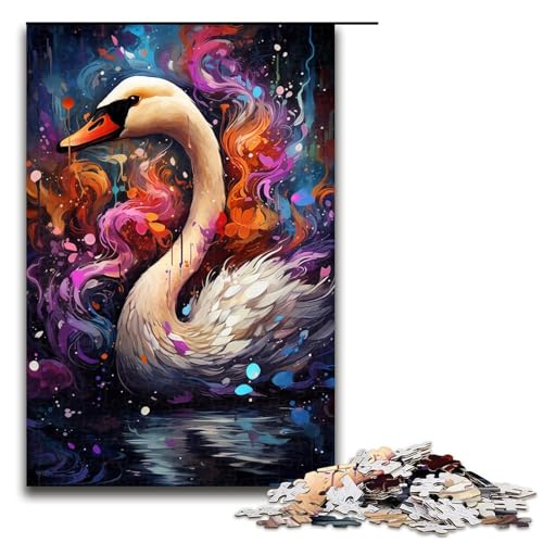 Puzzle für Erwachsene 1000 Teile Malen Farbe Schwanenfamilie Holzpuzzle Lernspiel Herausforderungsspielzeug 1000 Teile (75 x 50 cm) von linghhiming