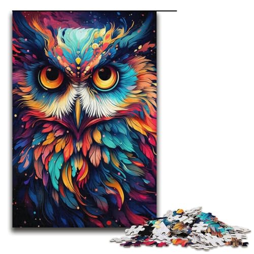 Puzzle für Erwachsene 1000 Teile Malen Farbe Tier Eule Familie Papierpuzzle Lernspiel Herausforderungsspielzeug 1000 Teile (38 x 26 cm) von linghhiming