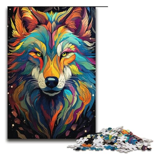 Puzzle für Erwachsene 1000 Teile Malen Farbe Wolf Papierpuzzle für Kinder Lernspiel 1000 Teile (38 x 26 cm) von linghhiming