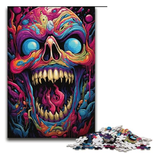Puzzle für Erwachsene 1000 Teile Malen buntes Papierpuzzle mit bösem Totenkopf Familienpuzzle Lernspiel Herausforderungsspielzeug 1000 Teile (38 x 26 cm) von linghhiming