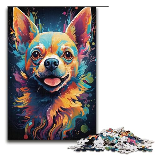 Puzzle für Erwachsene 1000 Teile Malen farbige Chihuahua Hundefamilie Papierpuzzle Lernspiel Herausforderungsspielzeug 1000 Teile (38 x 26 cm) von linghhiming
