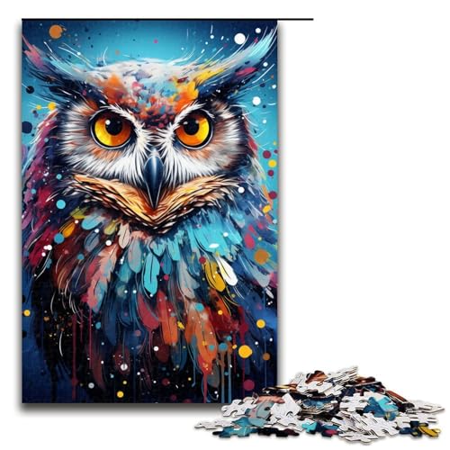 Puzzle für Erwachsene 1000 Teile Malerei Bunte Kunst Eule Holzpuzzle 1000 Teile (75 x 50 cm) von linghhiming
