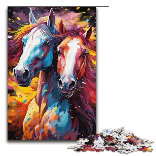 Puzzle für Erwachsene 1000 Teile Malerei Farbe Pferd Papierpuzzle 1000 Teile (38 x 26 cm) von linghhiming
