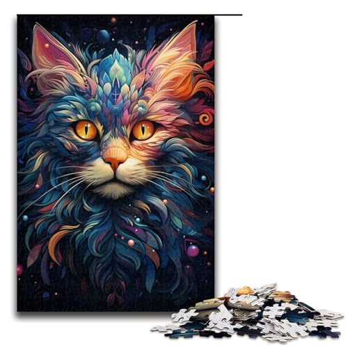 Puzzle für Erwachsene 1000 Teile Malerei Farbe Sternenhimmel Katze Holzpuzzle 1000 Teile (75 x 50 cm) von linghhiming