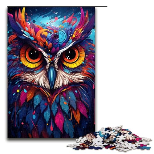 Puzzle für Erwachsene 1000 Teile Malerei Farbe Tier Eule Holzpuzzle 1000 Teile (75 x 50 cm) von linghhiming