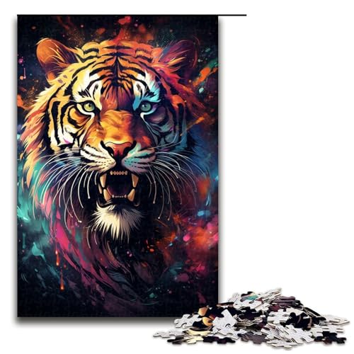 Puzzle für Erwachsene 1000 Teile Malerei Kunst Tiger Holzpuzzle 1000 Teile (75 x 50 cm) von linghhiming