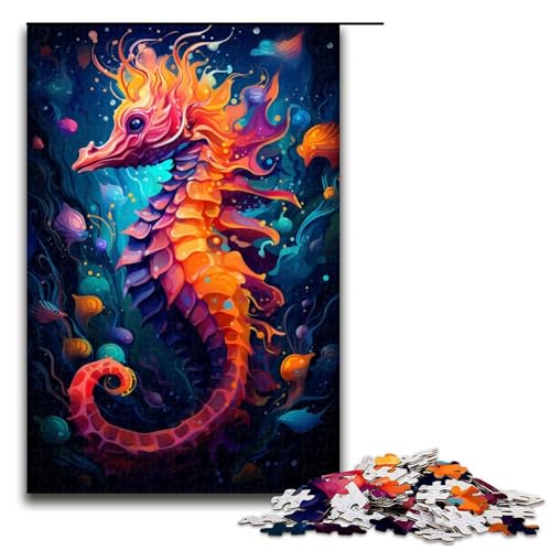 Puzzle für Erwachsene 1000 Teile Malerei buntes Seepferdchen Kunst Holzpuzzle Lernspiel Herausforderungsspielzeug 1000 Teile (75 x 50 cm) von linghhiming