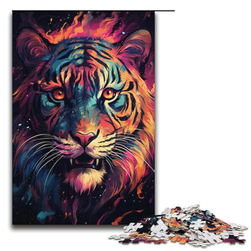 Puzzle für Erwachsene 1000 Teile Nebula Tigers farbenfrohes psychedelisches Puzzle Spielspielzeug lustig 1000 Teile (38 x 26 cm) von linghhiming