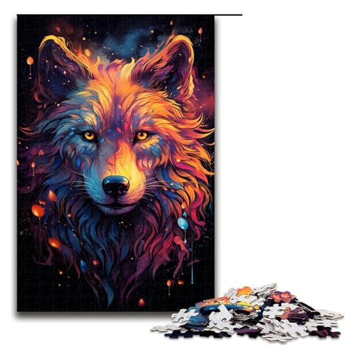 Puzzle für Erwachsene 1000 Teile Nebula Wolfs farbenfrohe psychedelische Holzpuzzles 1000 Teile (75 x 50 cm) von linghhiming
