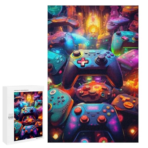 Puzzle für Erwachsene 1000 Teile Neon Gamecontroller Holzpuzzle (75 x 50 cm) von linghhiming