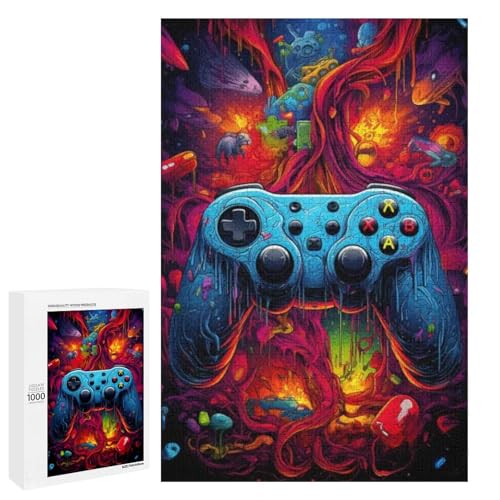 Puzzle für Erwachsene 1000 Teile Neon Gamecontroller Holzpuzzle (75 x 50 cm) von linghhiming