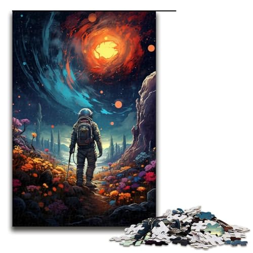 Puzzle für Erwachsene 1000 Teile Neonlandschaft farbenfrohes psychedelisches Astronauten Holzpuzzle für Kinder Lernspiel 1000 Teile (75 x 50 cm) von linghhiming