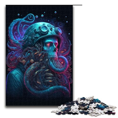 Puzzle für Erwachsene 1000 Teile Oktopus Totenkopf Familie Holzpuzzle Lernspiel Herausforderungsspielzeug (75 x 50 cm) von linghhiming