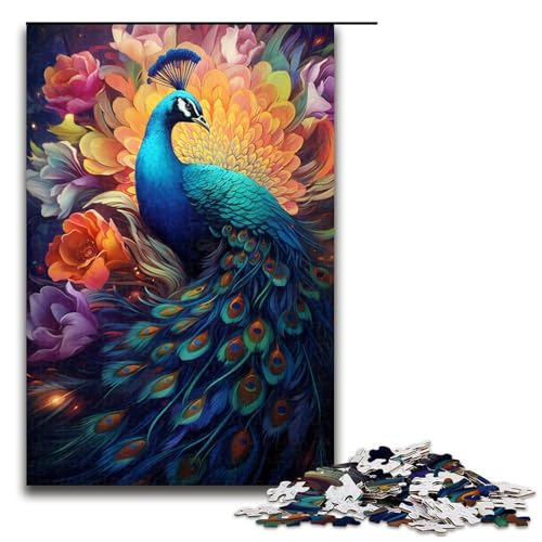 Puzzle für Erwachsene 1000 Teile Pfau unter Blumen Puzzlespiele Spielzeug Geschenk geeignet für die Schreibtischdekoration 1000 Teile (75 x 50 cm) von linghhiming