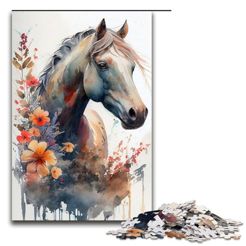 Puzzle für Erwachsene 1000 Teile Pferd Blumen Puzzle Spiel Spielzeug Lustig 75x50cm von linghhiming
