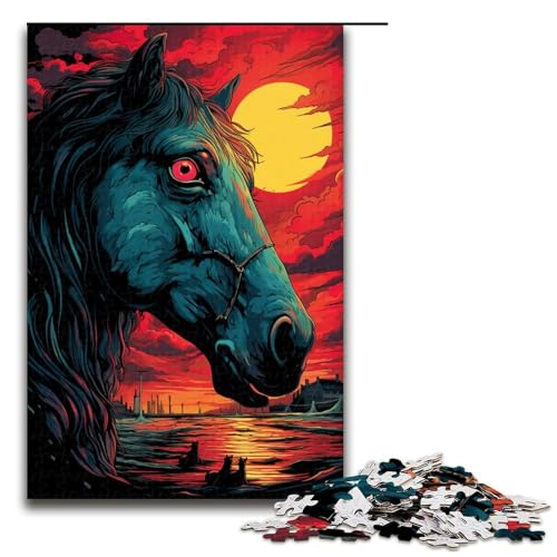 Puzzle für Erwachsene 1000 Teile Pferd und Sonnenuntergang Ozean Geburtstagsgeschenk Geschenke für Teenager ab 14 Jahren 1000 Teile (75 x 50 cm) von linghhiming