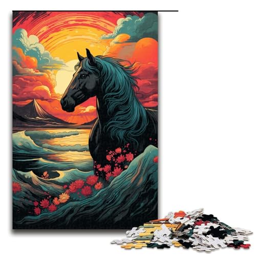 Puzzle für Erwachsene 1000 Teile Pferd und Sonnenuntergang Ozean Geburtstagsgeschenk Geschenke für Teenager ab 14 Jahren 1000 Teile (75 x 50 cm) von linghhiming