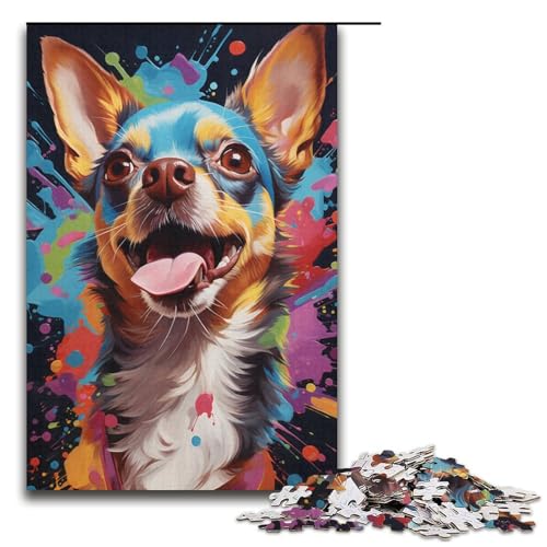 Puzzle für Erwachsene 1000 Teile Psychedelischer Chihuahua Hund Papierpuzzle für Kinder Lernspiel 1000 Teile (38 x 26 cm) von linghhiming