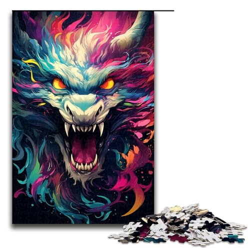 Puzzle für Erwachsene 1000 Teile Psychedelischer Drache Farbe in den Wolken Puzzlespiel lustiges Spielzeug 75 x 50 cm von linghhiming