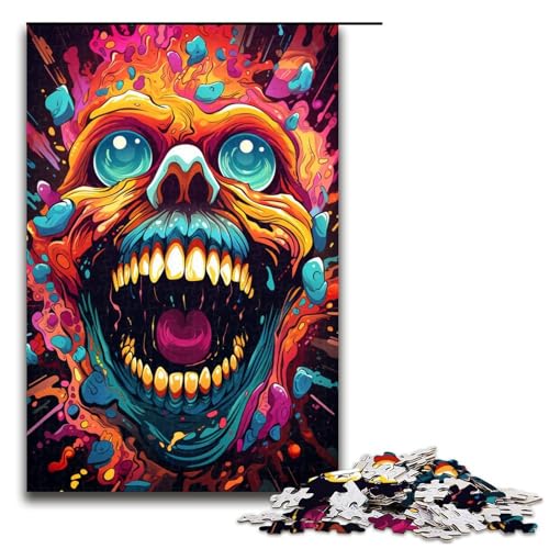 Puzzle für Erwachsene 1000 Teile Psychedelischer Farbiger Totenkopf Holzpuzzle 1000 Teile (75 x 50 cm) von linghhiming