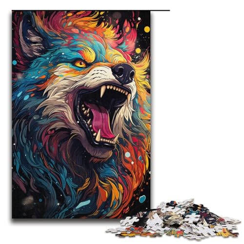 Puzzle für Erwachsene 1000 Teile Psychedelischer Farbwolf Puzzlespiele Spielzeug Geschenk geeignet für die Schreibtischdekoration 1000 Teile (38 x 26 cm) von linghhiming