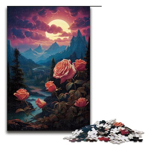 Puzzle für Erwachsene 1000 Teile Rosen und Mond Holzpuzzle 75 x 50 cm Puzzle für Erwachsene 1000 Teile Rosen und Mond Holzpuzzle 75 x 50 cm von linghhiming