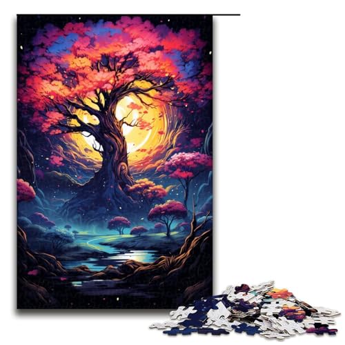 Puzzle für Erwachsene 1000 Teile Sakura Baum unter Vollmond Puzzlespiel lustiges Spielzeug 75 x 50 cm von linghhiming
