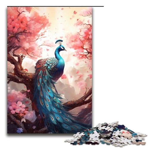 Puzzle für Erwachsene 1000 Teile Sakura und Pfau Geburtstagsgeschenk für Teenager ab 14 Jahren 75 x 50 cm von linghhiming