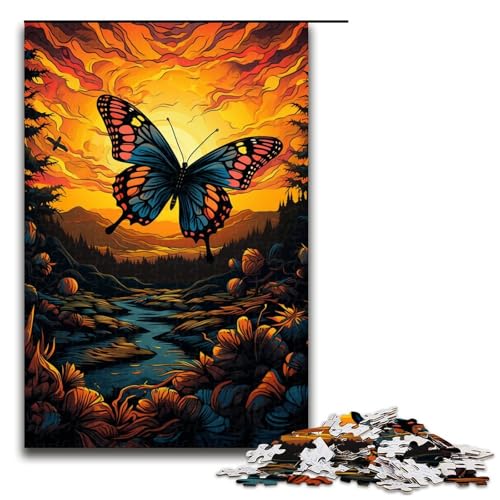 Puzzle für Erwachsene 1000 Teile Schmetterlinge im Wald bei Sonnenuntergang Puzzlespiel Spielzeug Lustig 75x50cm von linghhiming