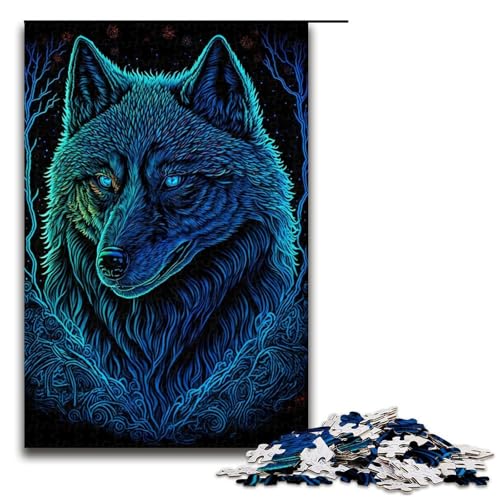 Puzzle für Erwachsene 1000 Teile Schwarzlichtwolf Holzpuzzle für Kinder Lernspiel (75 x 50 cm) von linghhiming