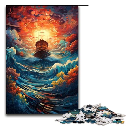 Puzzle für Erwachsene 1000 Teile Segelboot bei Sonnenuntergang Puzzlespiele Spielzeug Geschenk geeignet für die Schreibtischdekoration 75 x 50 cm von linghhiming