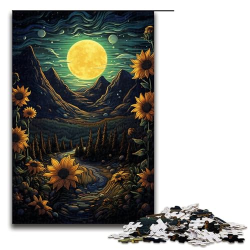 Puzzle für Erwachsene 1000 Teile Sonnenblumen unter Mondlicht Puzzlespiele Spielzeug Geschenk geeignet für die Schreibtischdekoration 75 x 50 cm von linghhiming
