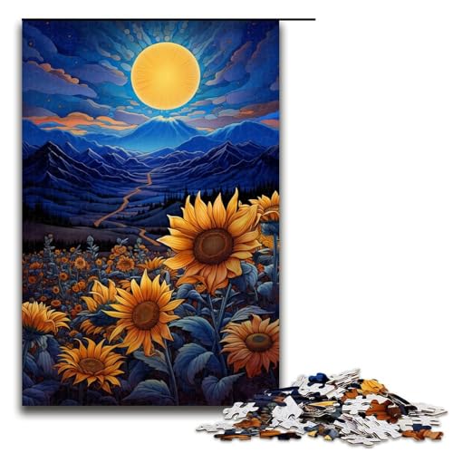 Puzzle für Erwachsene 1000 Teile Sonnenblumen unter Nachtlicht Geburtstagsgeschenk für Teenager ab 14 Jahren 75 x 50 cm von linghhiming