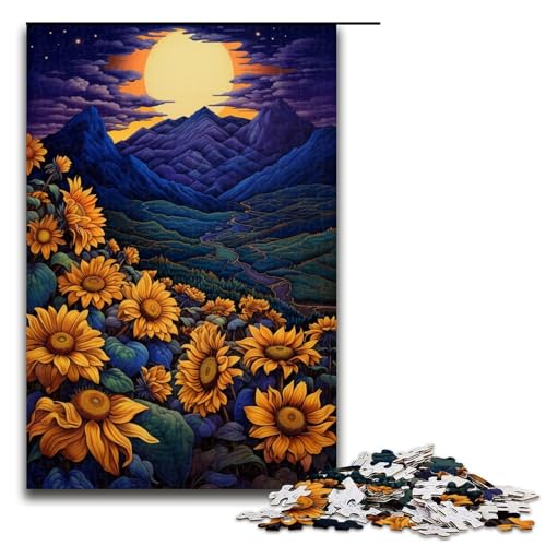Puzzle für Erwachsene 1000 Teile Sonnenblumen unter Nachtlicht Holzpuzzle 75 x 50 cm von linghhiming