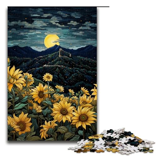 Puzzle für Erwachsene 1000 Teile Sonnenblumen unter Nachtlicht Puzzle jedes Teil ist einzigartig anspruchsvolles Familienspiel 75 x 50 cm von linghhiming